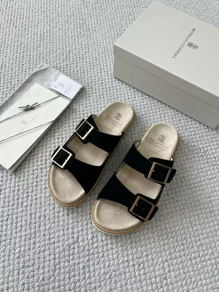 NIGO Brunello Cucinelli Suede slides with buckles for Man in Hazelnut 