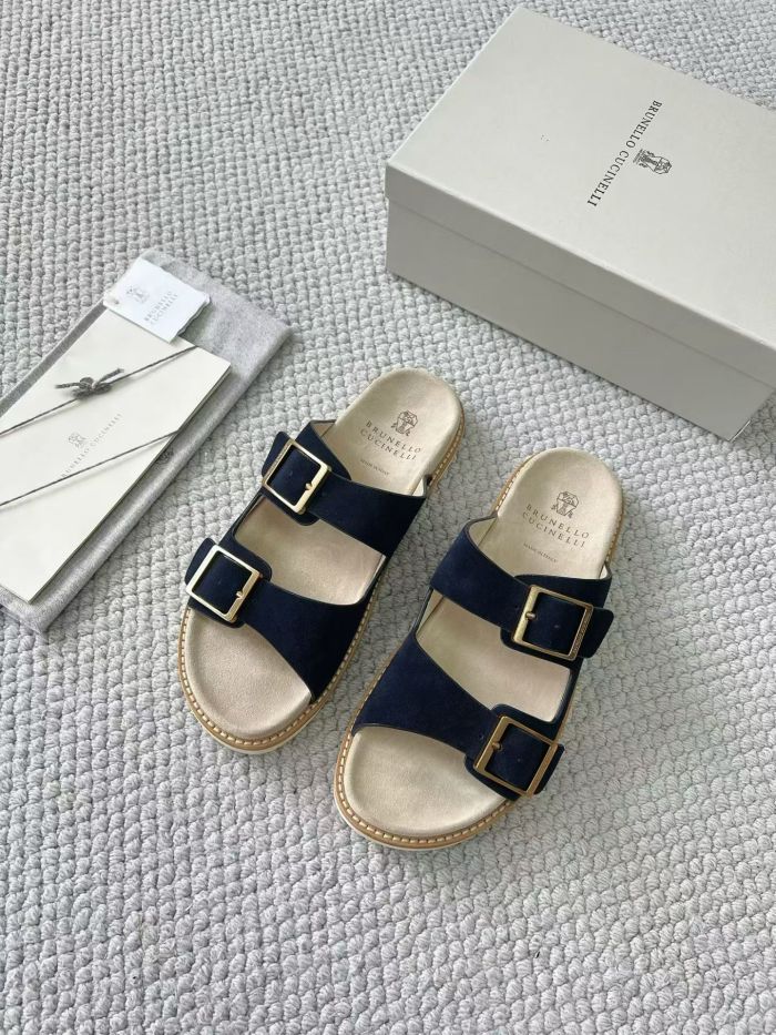 NIGO Brunello Cucinelli Suede slides with buckles for Man in Hazelnut 