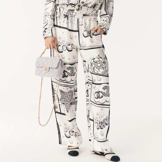 NIGO Chanel Hand-painted Camellia Silk Stretch Casual Pants #nigo377175