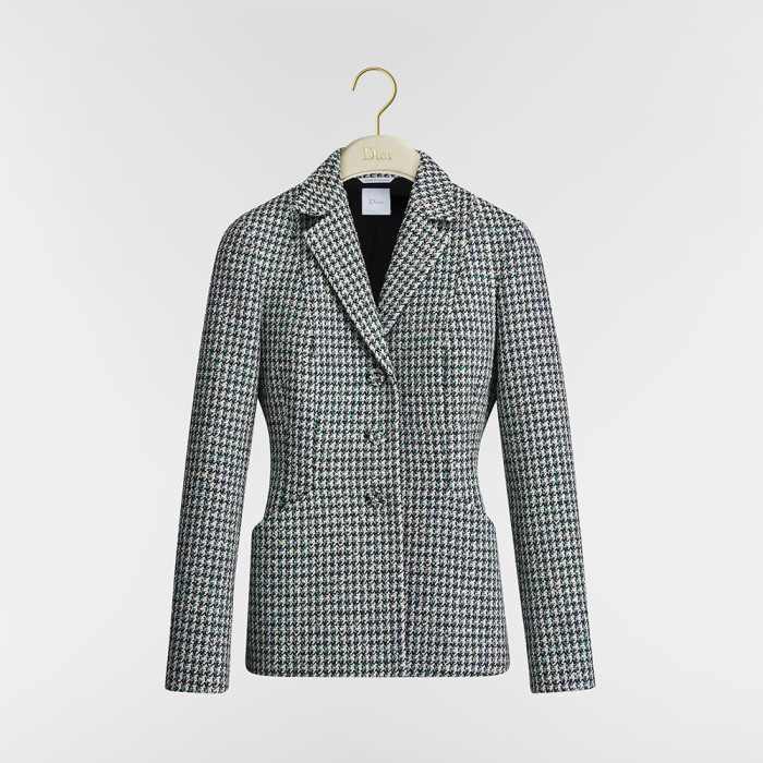 NIGO Dior Bar Blazer Skirt Black and White Houndstooth Virgin Wool Blend With Multicolor Sequins #nigo377177