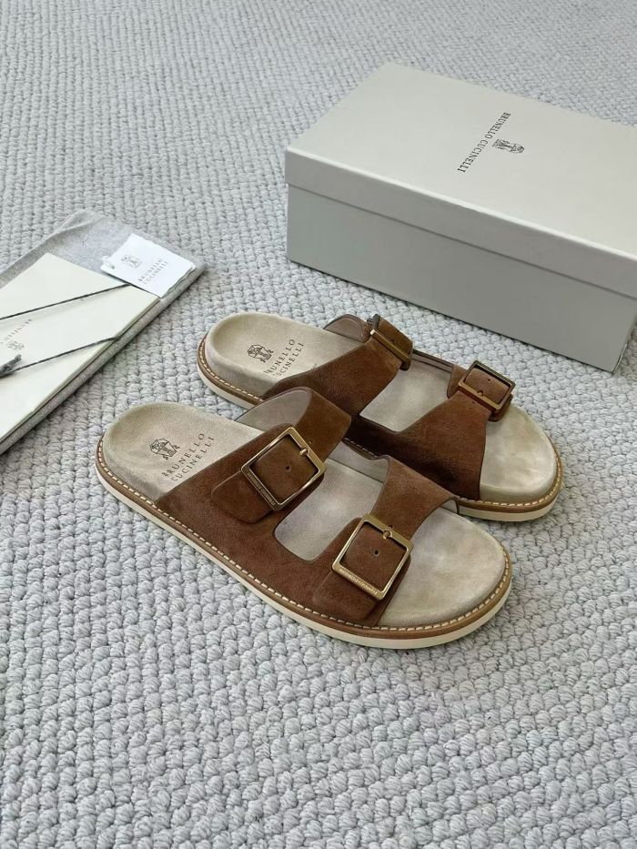 NIGO Brunello Cucinelli Suede slides with buckles for Man in Hazelnut 