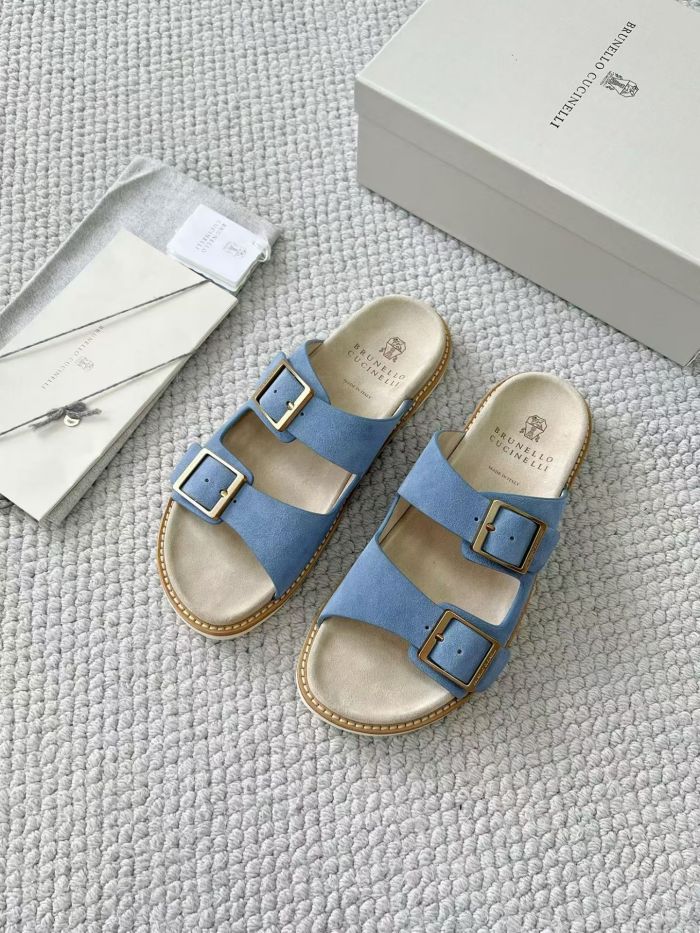 NIGO Brunello Cucinelli Suede slides with buckles for Man in Hazelnut 