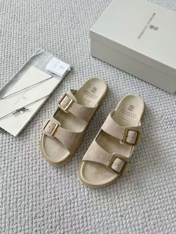 NIGO Brunello Cucinelli Suede slides with buckles for Man in Hazelnut 