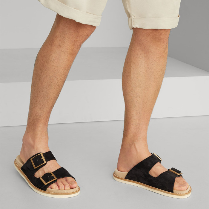 NIGO Brunello Cucinelli Suede slides with buckles for Man in Hazelnut 