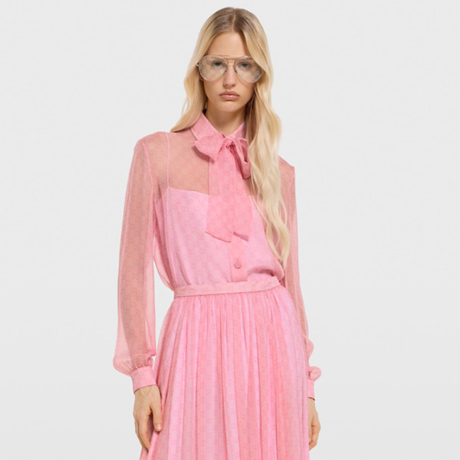 NIGO GUCCI Printed Silk Chiffon Shirt in Light Pink #nigo377279