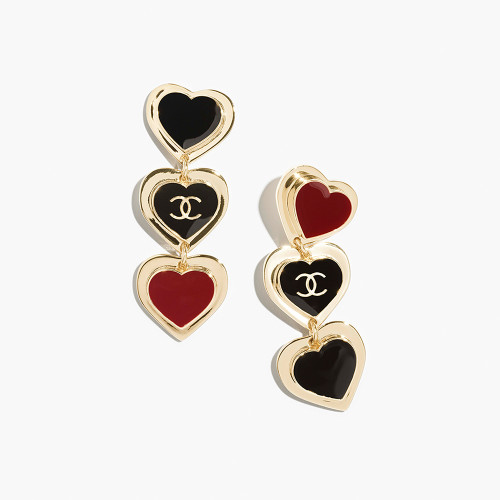 NIGO Chanel Pendant Earrings Metal Resin Golden Black Dark Red #nigo377284