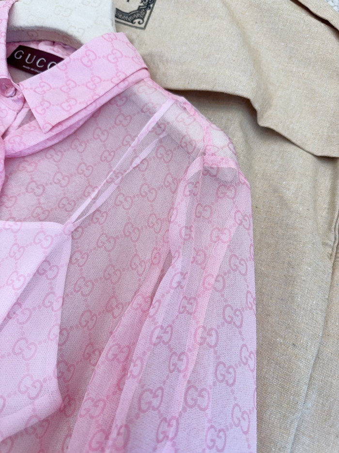 NIGO GUCCI Printed Silk Chiffon Shirt in Light Pink #nigo377279