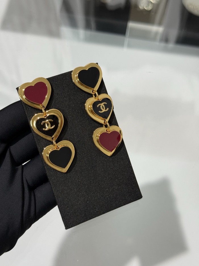 NIGO Chanel Pendant Earrings Metal Resin Golden Black Dark Red #nigo377284