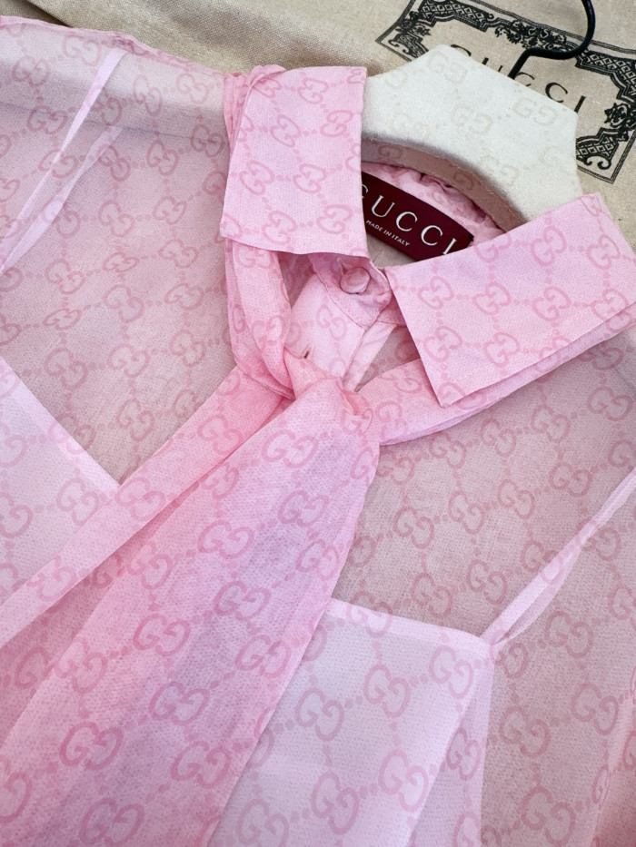 NIGO GUCCI Printed Silk Chiffon Shirt in Light Pink #nigo377279