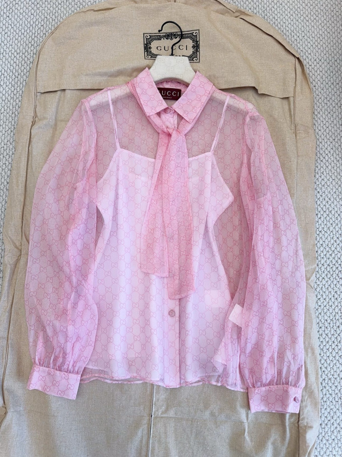 NIGO GUCCI Printed Silk Chiffon Shirt in Light Pink #nigo377279