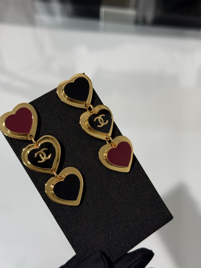 NIGO Chanel Pendant Earrings Metal Resin Golden Black Dark Red #nigo377284