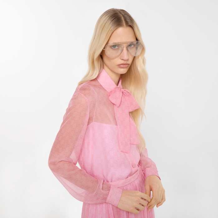 NIGO GUCCI Printed Silk Chiffon Shirt in Light Pink #nigo377279