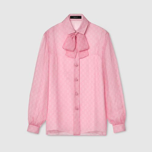 NIGO GUCCI Printed Silk Chiffon Shirt in Light Pink #nigo377279