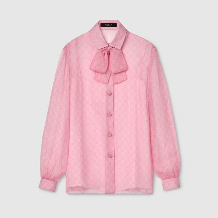 NIGO GUCCI Printed Silk Chiffon Shirt in Light Pink #nigo377279