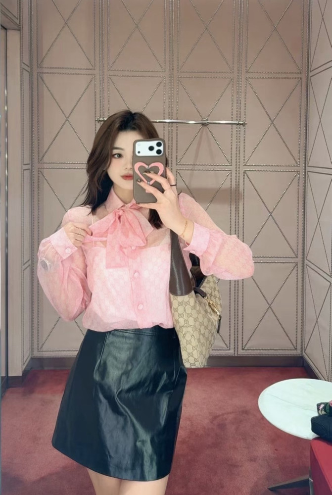 NIGO GUCCI Printed Silk Chiffon Shirt in Light Pink #nigo377279