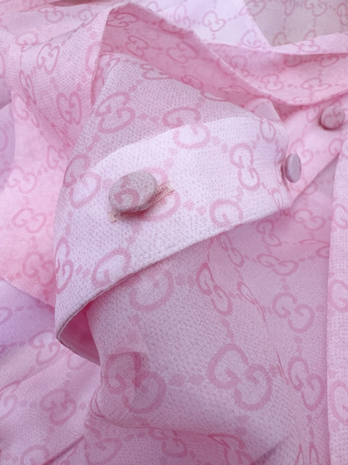NIGO GUCCI Printed Silk Chiffon Shirt in Light Pink #nigo377279