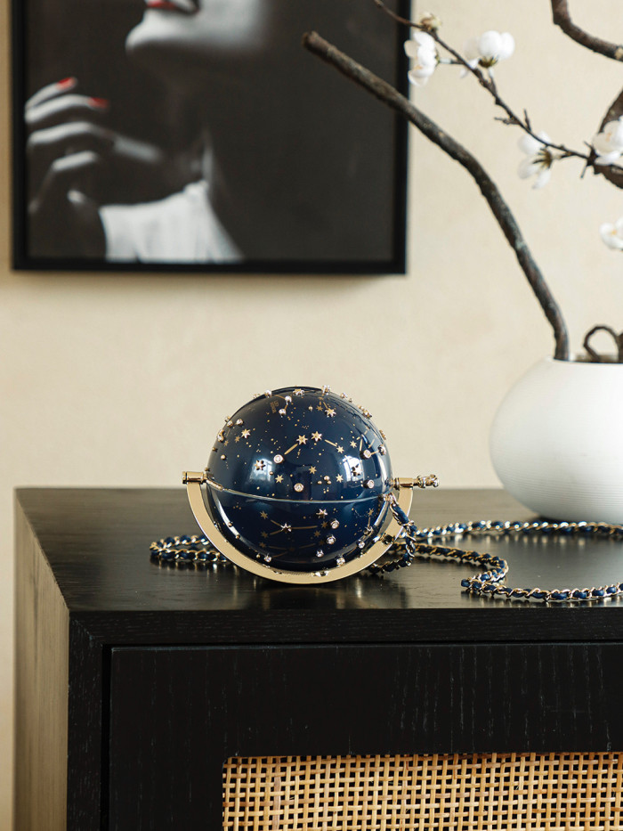 NIGO Chanel Evening Bag Resin Rhinestones and Gold Metal Dark Blue and Gold #nigo377326