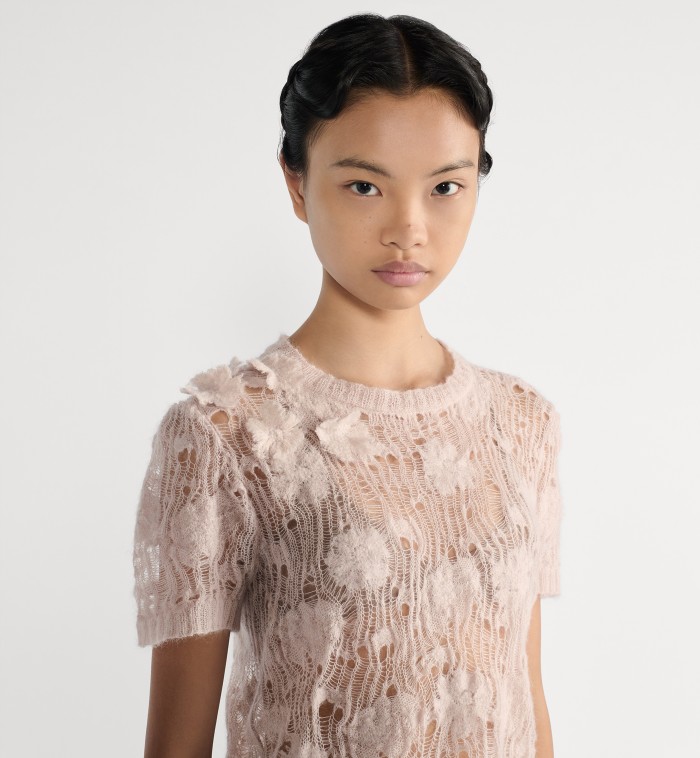 NIGO Dior Short-Sleeved Sweater Pink Openwork Silk-Mohair-Alpaca-Blend #nigo377647