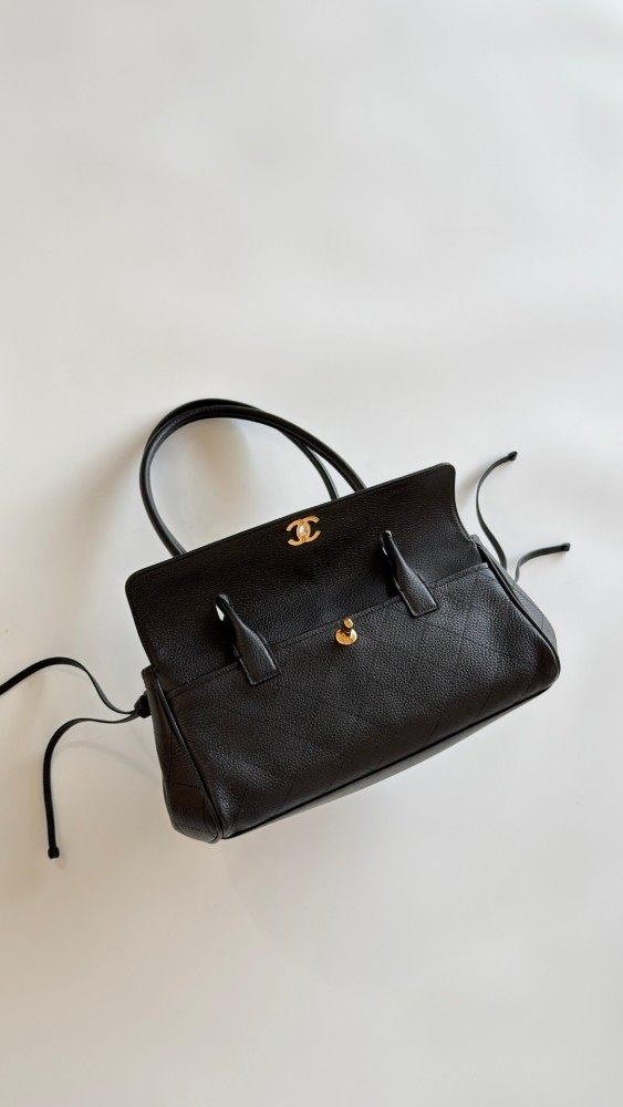 NIGO Chanel Small Shopping Bag Grained Calfskin Gold-tone Metal Black #nigo377657