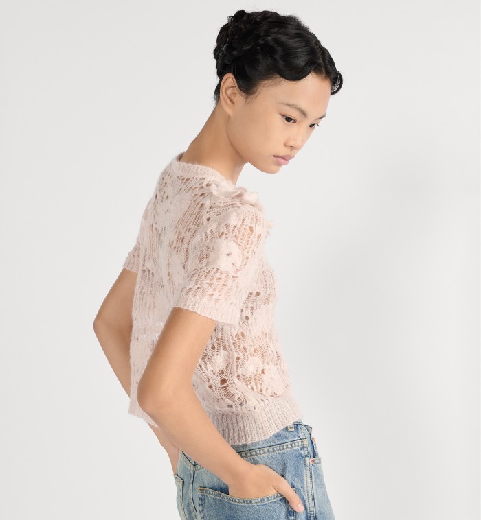 NIGO Dior Short-Sleeved Sweater Pink Openwork Silk-Mohair-Alpaca-Blend #nigo377647