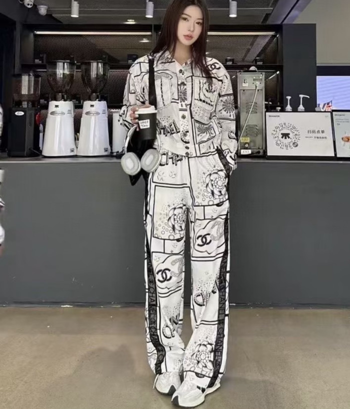 NIGO Chanel Hand-painted Camellia Silk Stretch Casual Pants Shirt #nigo377175