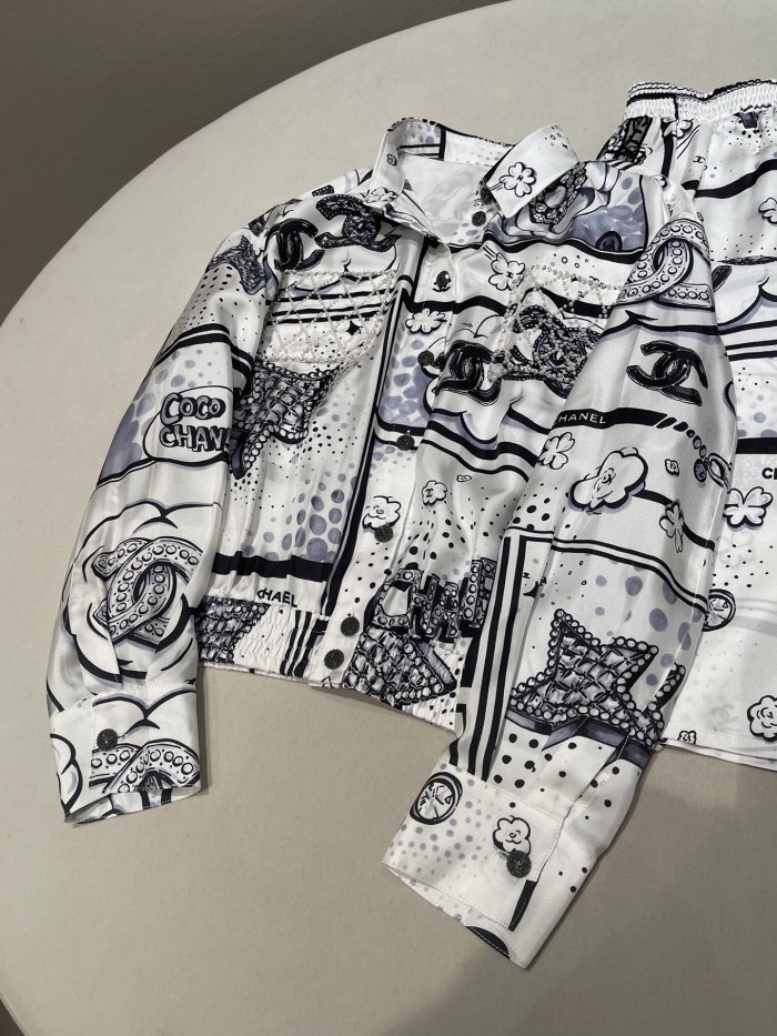 NIGO Chanel Hand-painted Camellia Silk Stretch Casual Pants Shirt #nigo377175