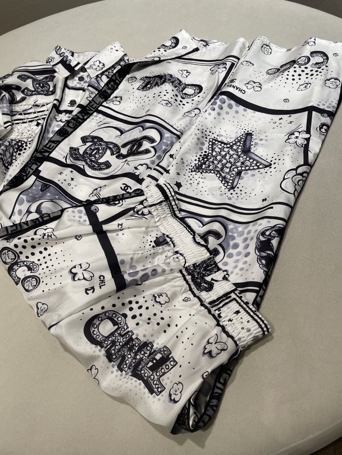 NIGO Chanel Hand-painted Camellia Silk Stretch Casual Pants Shirt #nigo377175