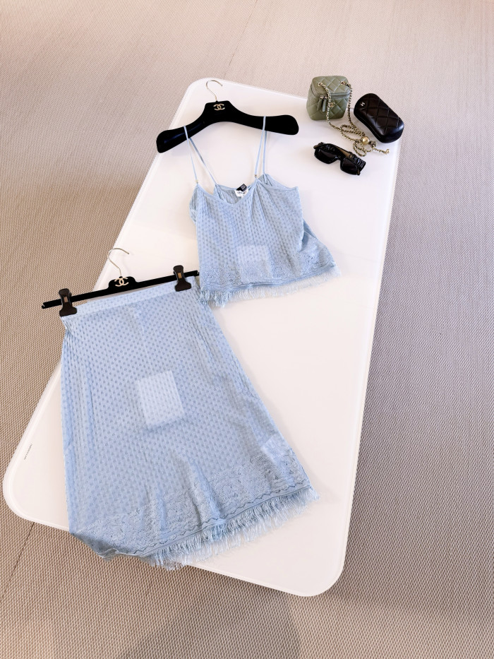 NIGO Chanel Top Midi Skirt Mixed Fibers Light Blue #nigo377753