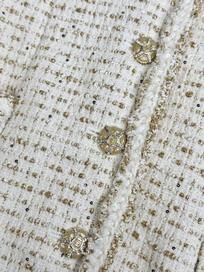 NIGO Chanel Jacket Cotton Wool Tweed Ecru Gold #nigo377742