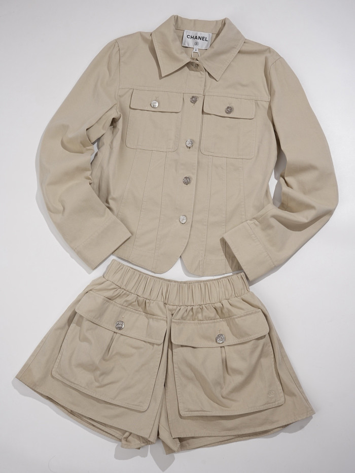 Chanel Jacket Shorts Twill Beige #nigo377772
