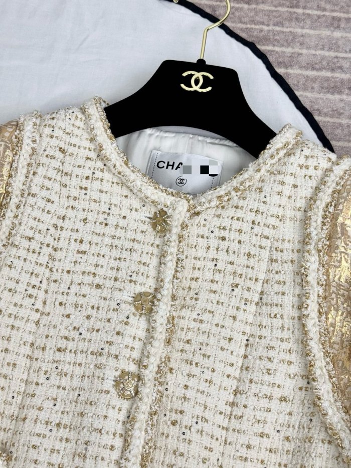 NIGO Chanel Jacket Cotton Wool Tweed Ecru Gold #nigo377742