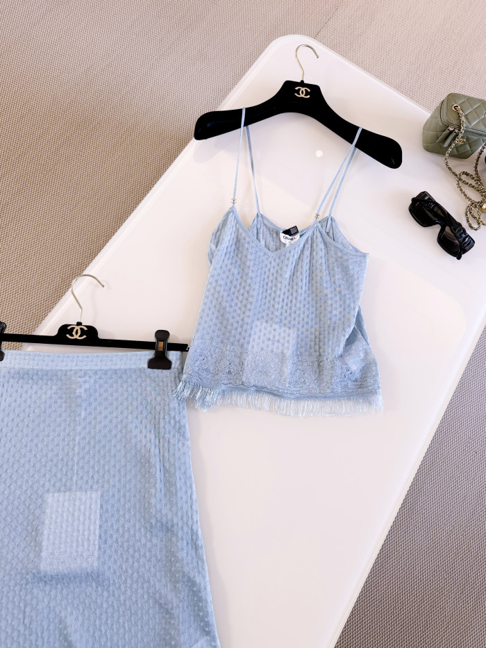 NIGO Chanel Top Midi Skirt Mixed Fibers Light Blue #nigo377753