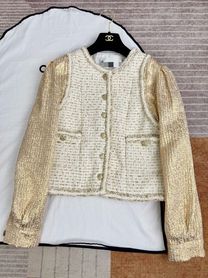 NIGO Chanel Jacket Cotton Wool Tweed Ecru Gold #nigo377742