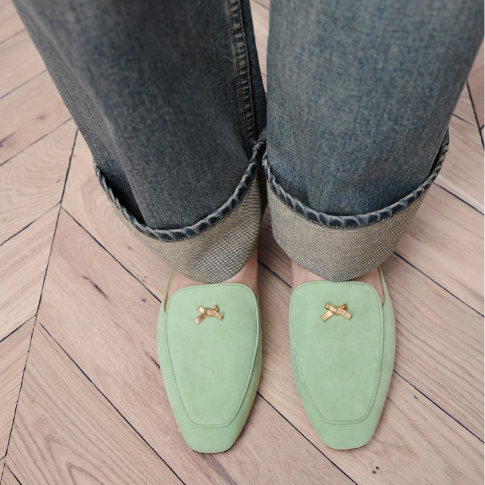 NIGO DIOR Baby Bow Mule Pistachio Suede Goatskin #nigo377752