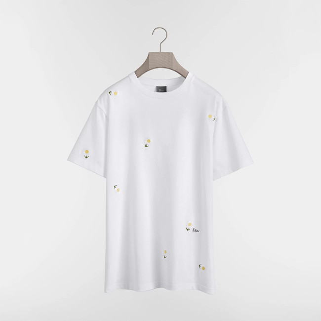 NIGO DIOR T-Shirt with Daisy Embroidery, Relaxed Fit White Cotton Jersey #nigo377734