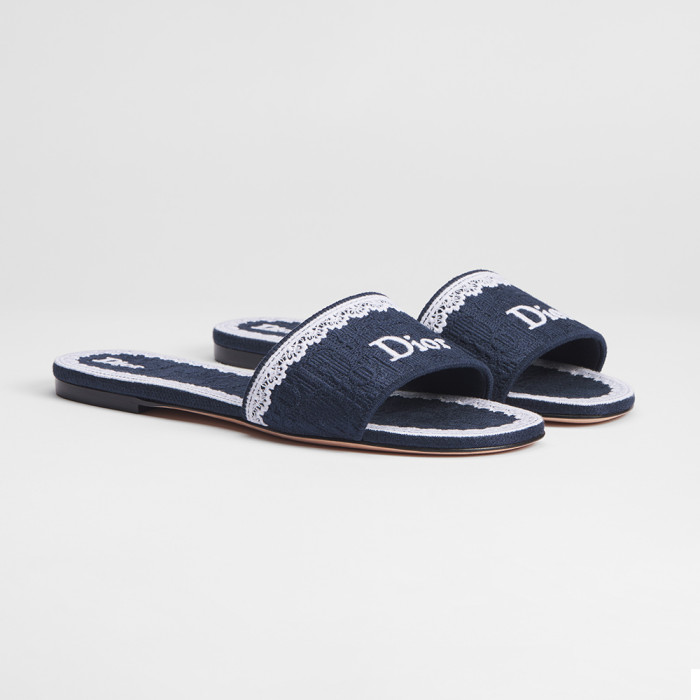 NIGO Dior Dentelle Slide Sky Blue Dior Oblique Embroidered Cotton and White Lace #nigo377809