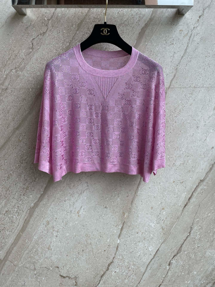 NIGO Chanel Hollow Hot Rhinestone Knitted Three-quarter Short-sleeved Pullover#nigo377963