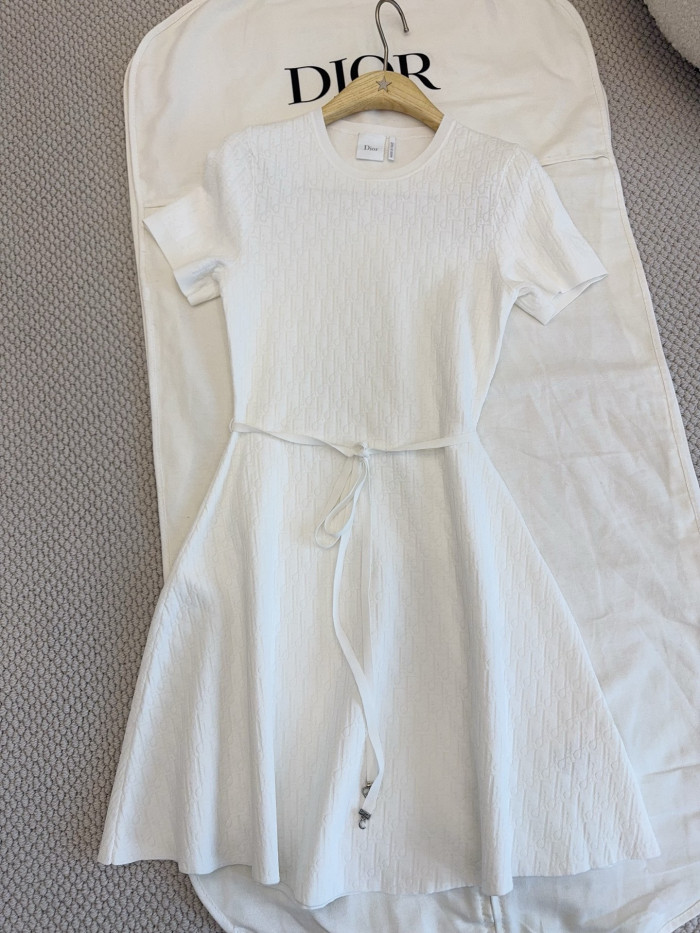 NIGO DIOR Short Belted Dress Ecru Dior Oblique Technical Jacquard #nigo377958