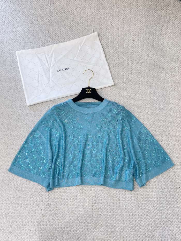 NIGO Chanel Hollow Hot Rhinestone Knitted Three-quarter Short-sleeved Pullover#nigo377963