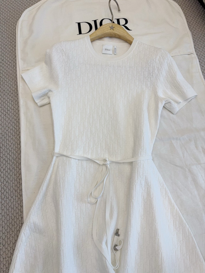 NIGO DIOR Short Belted Dress Ecru Dior Oblique Technical Jacquard #nigo377958