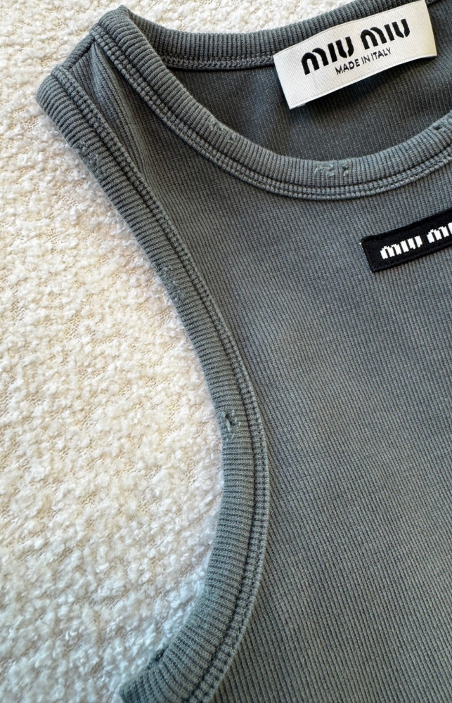 NIGO MiuMiu Grey Garment-dyed Ribbed Knit Jersey Top #nigo378148