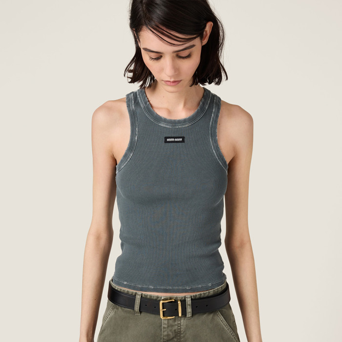 NIGO MiuMiu Grey Garment-dyed Ribbed Knit Jersey Top #nigo378148