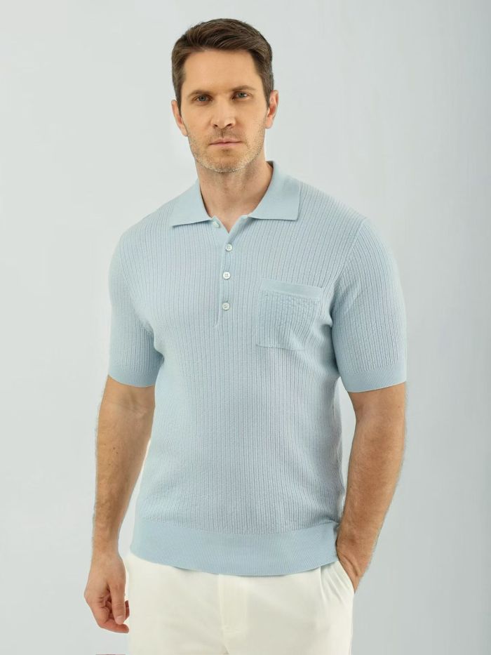 Brunello Cucinelli Men's Knitted T-shirt Polo Shirt #378282