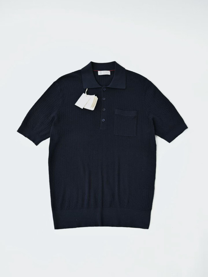 Brunello Cucinelli Men's Knitted T-shirt Polo Shirt #378282