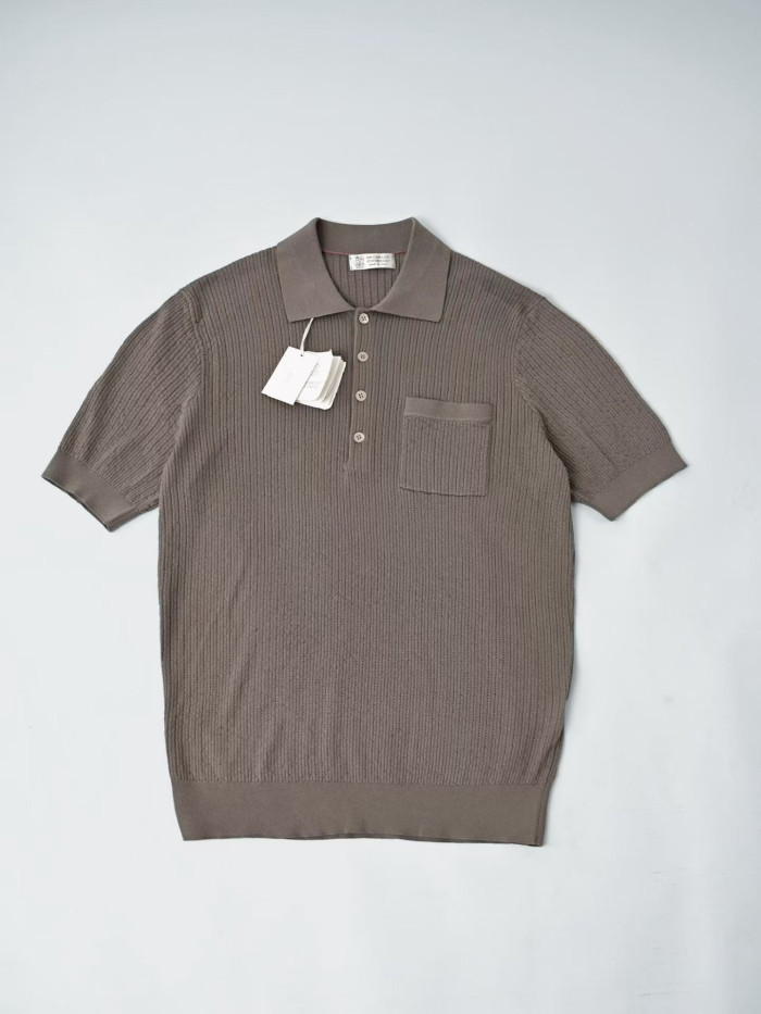 Brunello Cucinelli Men's Knitted T-shirt Polo Shirt #378282