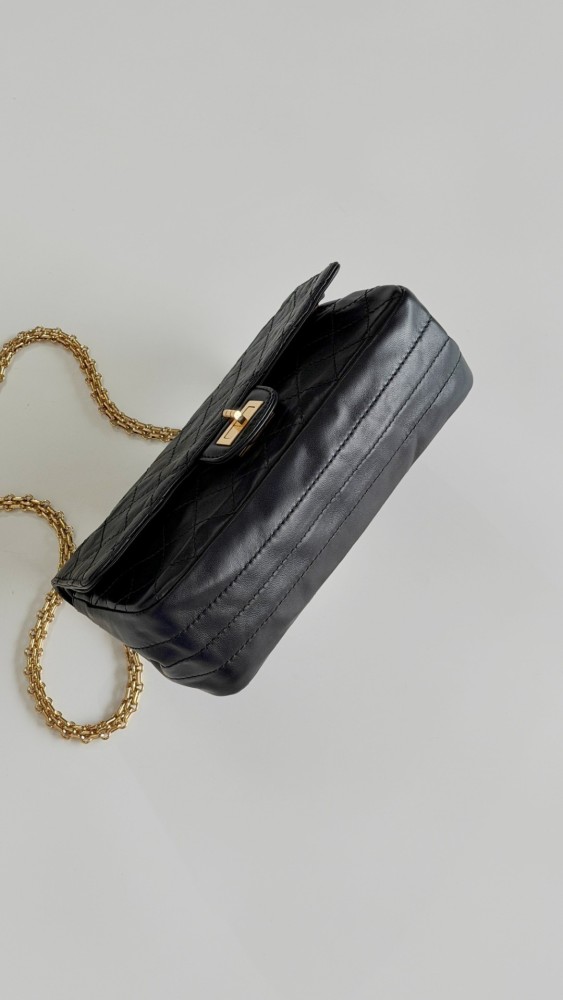 CHANEL 2.55 Handbag Lambskin Gold-tone Metal Black #377244