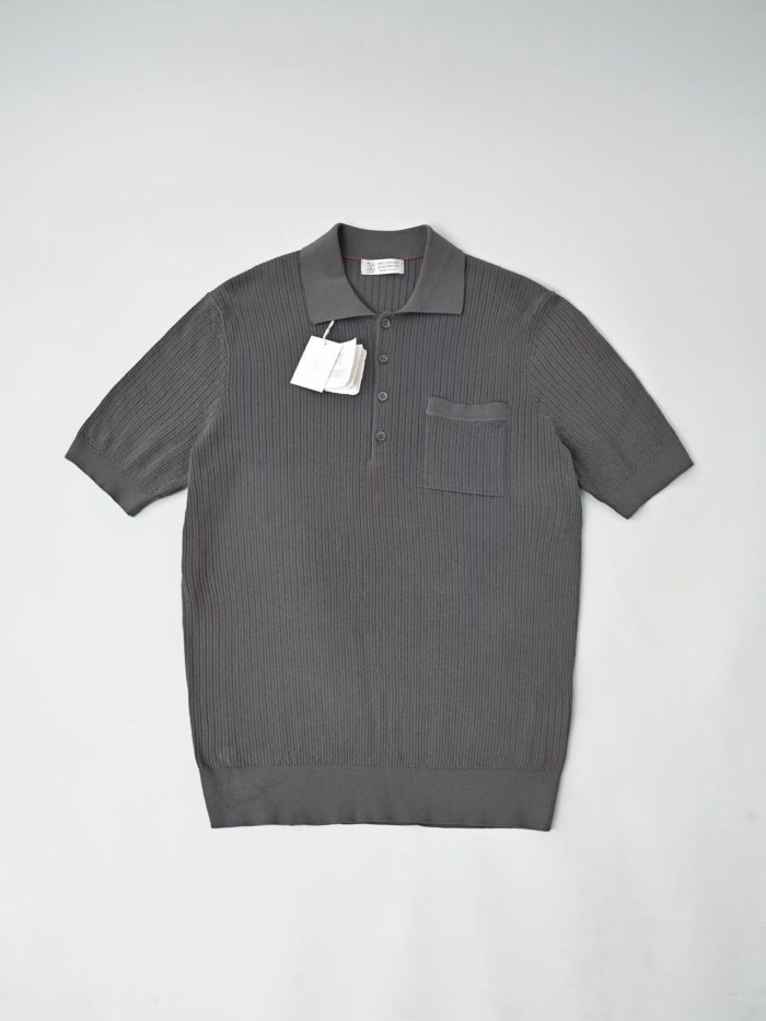 Brunello Cucinelli Men's Knitted T-shirt Polo Shirt #378282