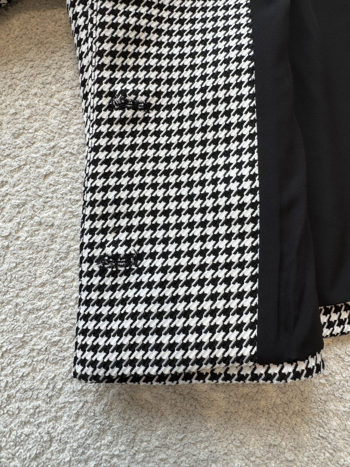 DIOR Cropped Jacket Black and White Houndstooth Virgin Wool Blend #378353