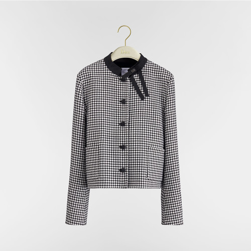 DIOR Cropped Jacket Black and White Houndstooth Virgin Wool Blend #378353