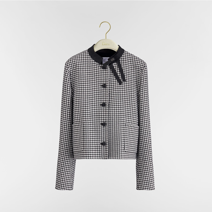 DIOR Cropped Jacket Black and White Houndstooth Virgin Wool Blend #378353